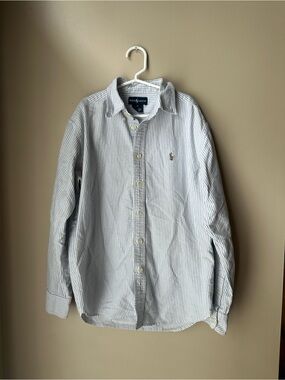 Ralph Lauren White and Blue Striped Button-Down Shirt